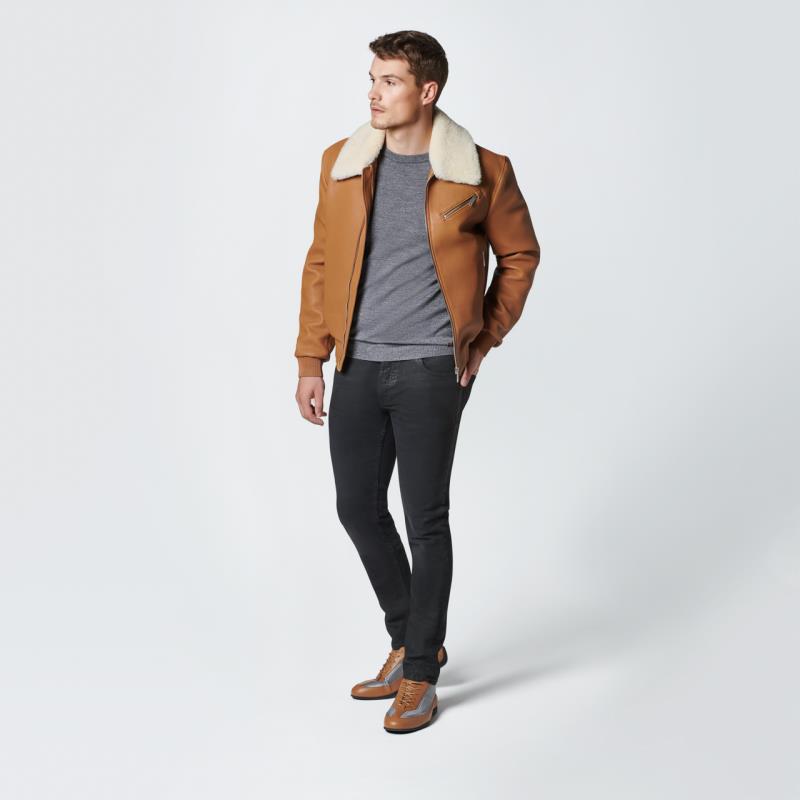 Porsche Design Motocross Leather Jacket Bunda kožená s kožešinovým límcem