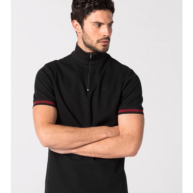 Porsche Design ZIP-UP POLO tričko se zipem a límečkem černá červená jet black rhubarb red