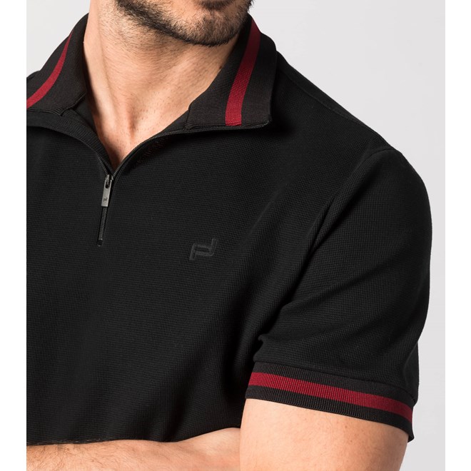 Porsche Design ZIP-UP POLO tričko se zipem a límečkem černá červená jet black rhubarb red