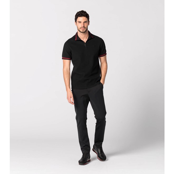 Porsche Design ZIP-UP POLO tričko se zipem a límečkem černá červená jet black rhubarb red