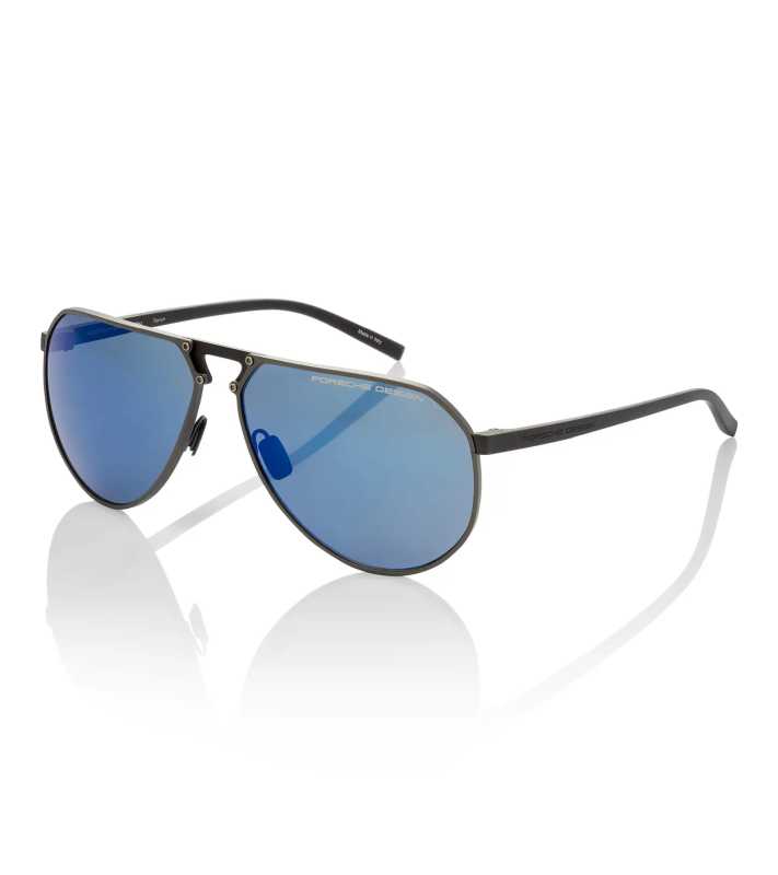 PORSCHE DESIGN Sunglasses P´8938 Hexagon Sluneční brýle šedočerné se skly v tmavě modré a zrcadlové