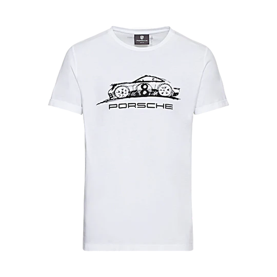 PORSCHE Men's 911 Sketch T-Shirt #8 Essential Tričko s kulatým výstřihem bílá