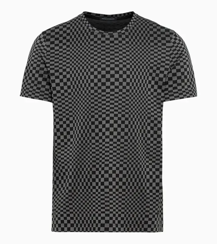PORSCHE DESIGN Seasonal T-shirt Tričko s kulatým výstřihem žakárové bavlněné černošedá kostka