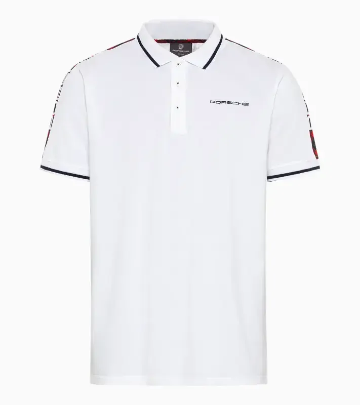 PORSCHE Polo shirt Turbo No. 1 Tričko polokošile s límečkem a knoflíky bílá s kostkovanými detaily