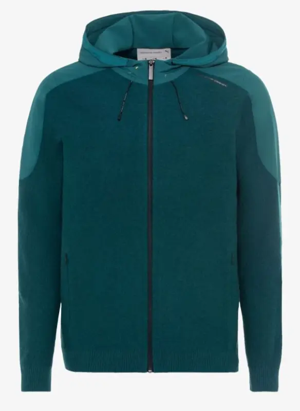 PORSCHE DESIGN Wool Mix Jacket Bunda sportovní s kapucí z merina petrolejově zelenomodrá