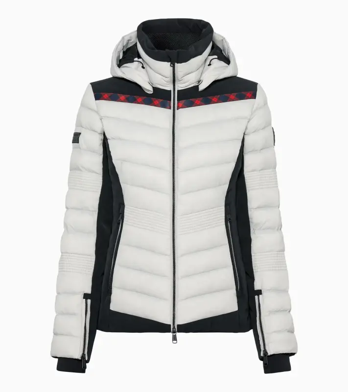 PORSCHE HEAD Women's Ski Jacket Turbo No. 1 Bunda lyžařská dámská s odnímatelnou kapucí alpská bílá s kostkovanými motivy