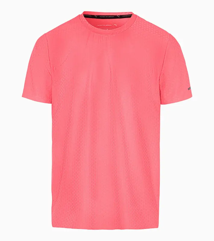PORSCHE DESIGN Hexagon T-shirt Tričko volnočasové sportovní s kulatým výstřihem logem a šestihranným vzorem oranžově korálová