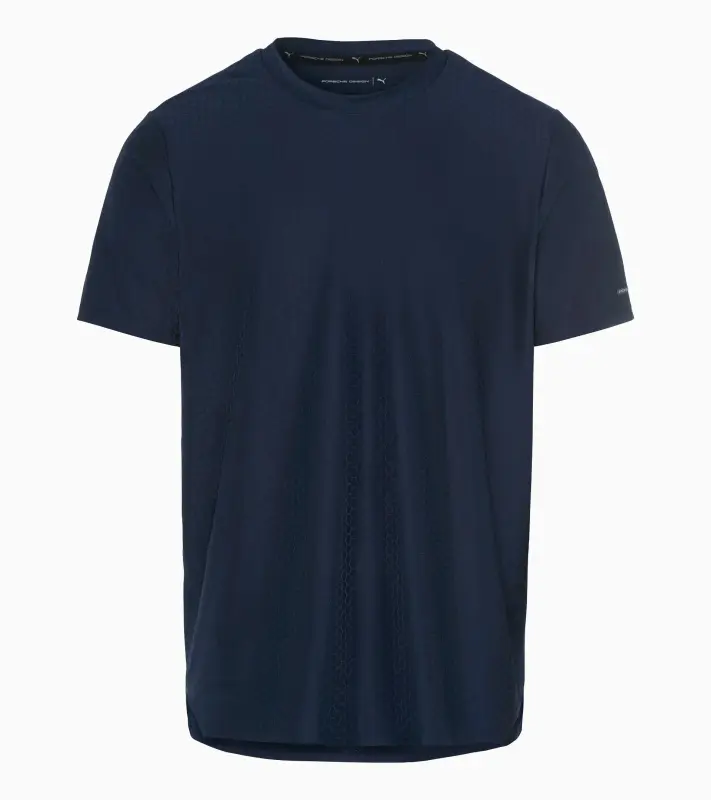 PORSCHE DESIGN Hexagon T-shirt Tričko volnočasové sportovní s kulatým výstřihem logem a šestihranným vzorem tmavě modrá