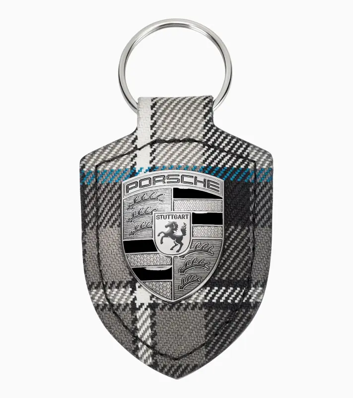 Porsche Turbonite Crest Keyring 50Y Turbo Přívěsek na klíče se znakem šedý tartan