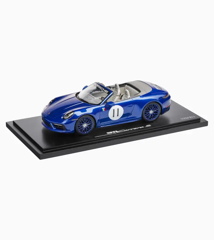 PORSCHE 911 Carrera S Cabriolet (992) Limited Edition Model 1:18 startovní číslo 11 modrá metalíza