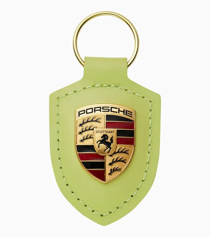 Porsche Crest Keyring Přívěsek na klíče s kroužkem s erbem světle žlutozelená metalíza