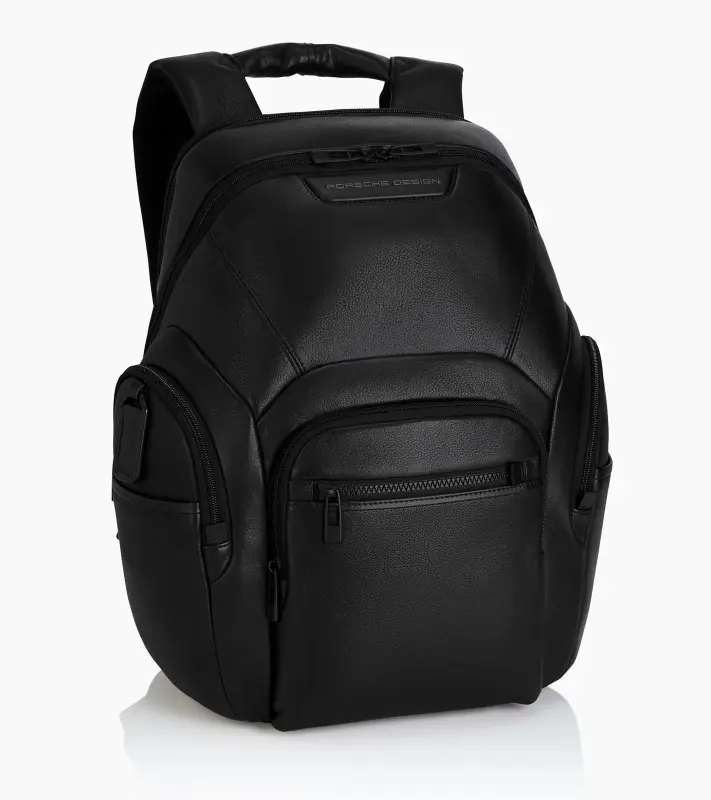 PORSCHE DESIGN Roadster Leather Backpack M Batoh kožený do města s přihrádkou na notebook 14" s organizérem a kapsami na zip černý