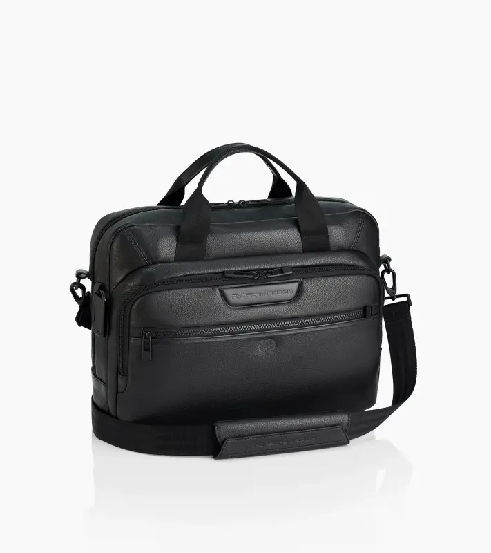 PORSCHE DESIGN Roadster Leather Briefcase Taška aktovka přes rameno kožená s přihrádkou na notebook 15.6" s vnitřním organizérem černá
