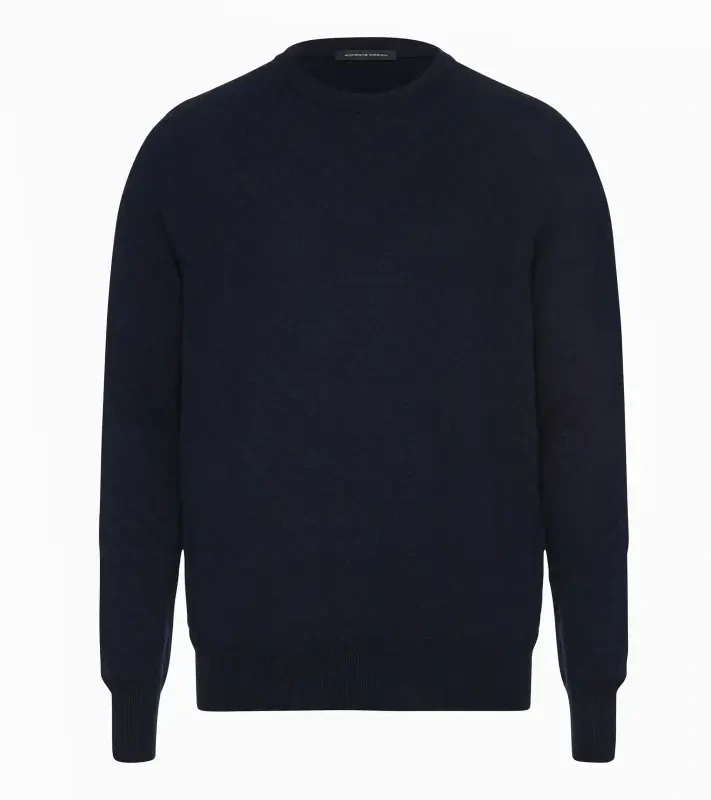 PORSCHE DESIGN Crew-neck Pullover Svetr žakárový pulovr s výstřihem ke krku tmavě modrá