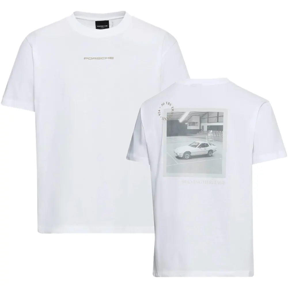 PORSCHE Tennis Heritage 2026 T-Shirt Tričko bavlněné s pogumovaným potiskem sportovní volnočasové v bílé