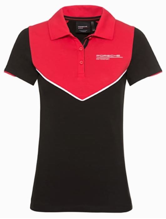 PORSCHE Women's Polo Shirt Motorsport Replica Tričko dámská funkční sportovní s límečkem a knoflíky vyštíhlená červenočerná