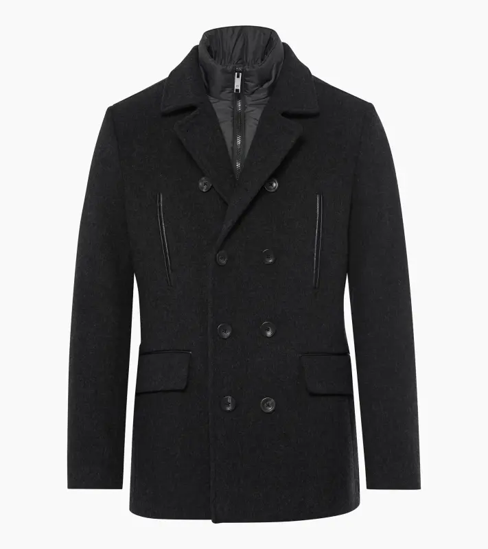 PORSCHE DESIGN Hybrid Peacoat Kabát dvouřadý krátký s žakárovou podšívkou černá