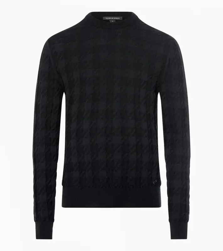 PORSCHE DESIGN Sweater Svetr s výstřihem ke krku z merina a žakárovým vzorem černá