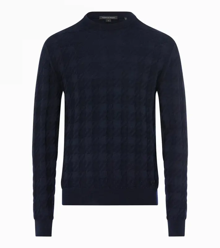 PORSCHE DESIGN Sweater Svetr s výstřihem ke krku z merina a žakárovým vzorem tmavě modrá