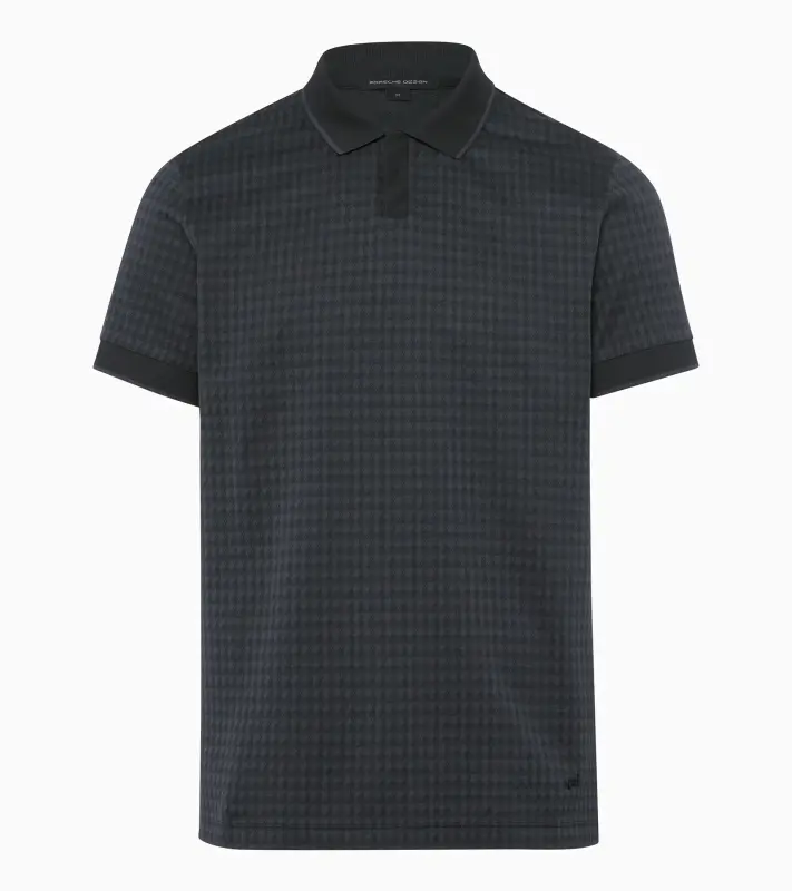 PORSCHE DESIGN Seasonal Polo T-shirt Tričko s límečkem žakárové bavlněné se speciální légou se vzorem pepita šedočerná