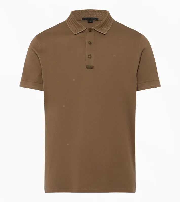 PORSCHE DESIGN TecFlex Polo Tričko bavlněné z piké s límečkem a knoflíkovou légou v hnědé camelka