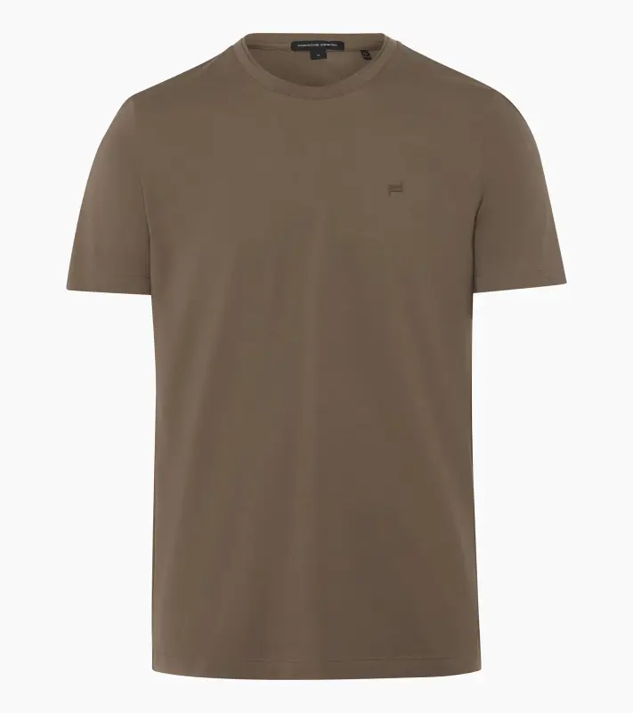 PORSCHE DESIGN Crew Neck T-Shirt Tričko bavlněné elastické s kulatým výstřihem v hnědé camelka