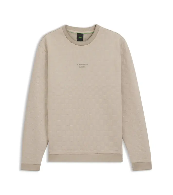 PORSCHE DESIGN Sweatshirt with Pascha Check Jacquard Porsche x BOSS Svetr mikina se žakárovým vzorem šachovnice a vycentrovaným reliéfním logem v béžové