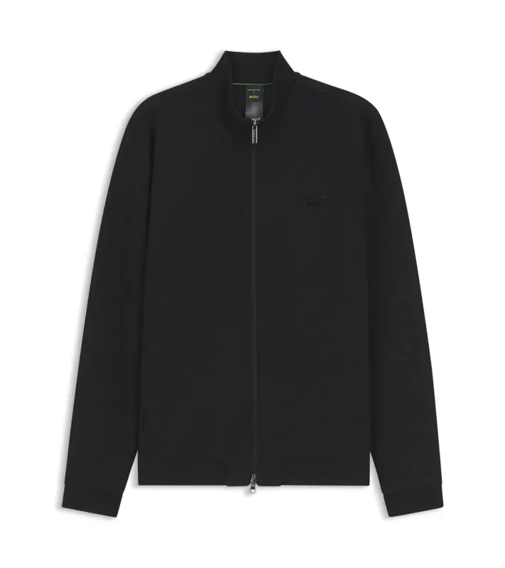 PORSCHE DESIGN Zip-up Sweatshirt with Pascha-check Jacquard Porsche x BOSS Svetr mikina na zip se žakárovým vzorem šachovnice a reliéfním logem v černé