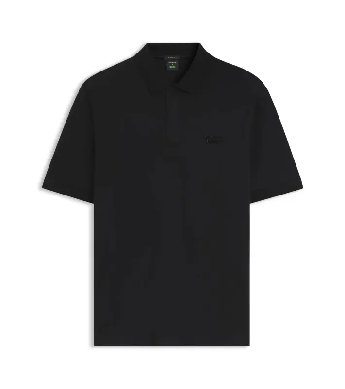 PORSCHE DESIGN Polo Shirt with gloss branding Porsche x BOSS Polokošile tričko s límečkem a knoflíčky s reliéfní grafikou černá