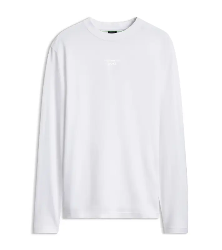 PORSCHE DESIGN Long-sleeved T-shirt with gloss logo Porsche x BOSS Tričko s dlouhým rukávem sportovně laděné s výstřihem ke krku bílé s grafikou
