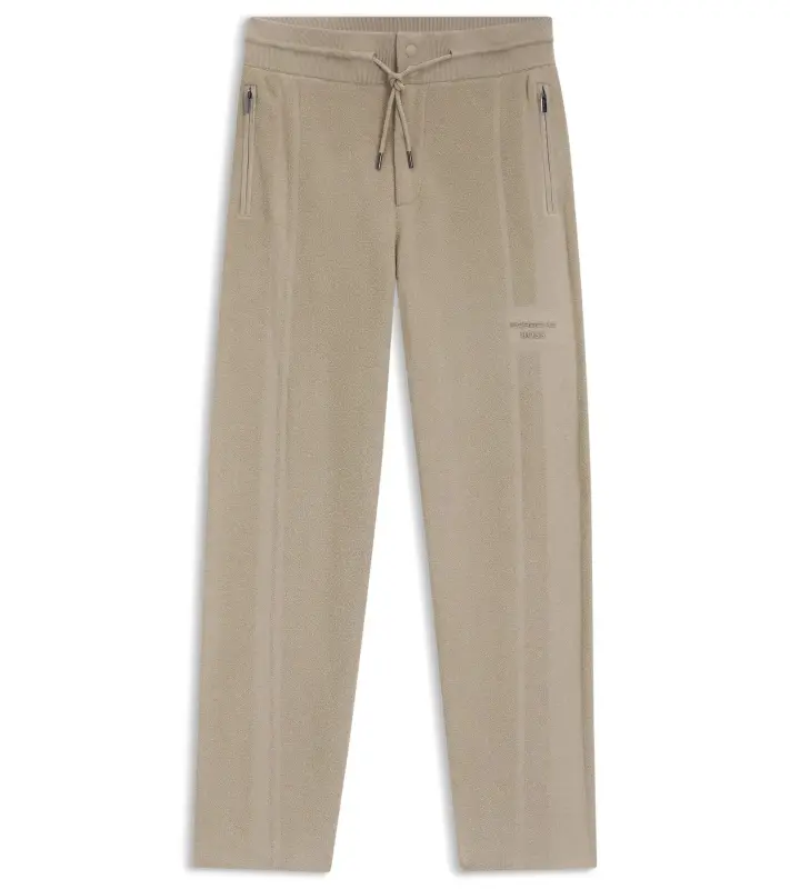 PORSCHE DESIGN Tracksuit Bottoms with contrast details Porsche x BOSS Kalhoty volnočasové sportovní s reliéfním logem a výraznými detaily v béžové