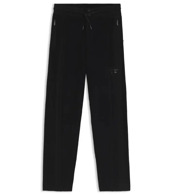 PORSCHE DESIGN Tracksuit Bottoms with contrast details Porsche x BOSS Kalhoty volnočasové sportovní s reliéfním logem a výraznými detaily v černé