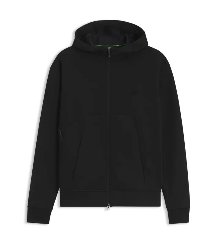 PORSCHE DESIGN Relaxed-fit zip-up Hoodie with logo Porsche x BOSS Mikina klokanka rozepínací s reliéfním logem v černé