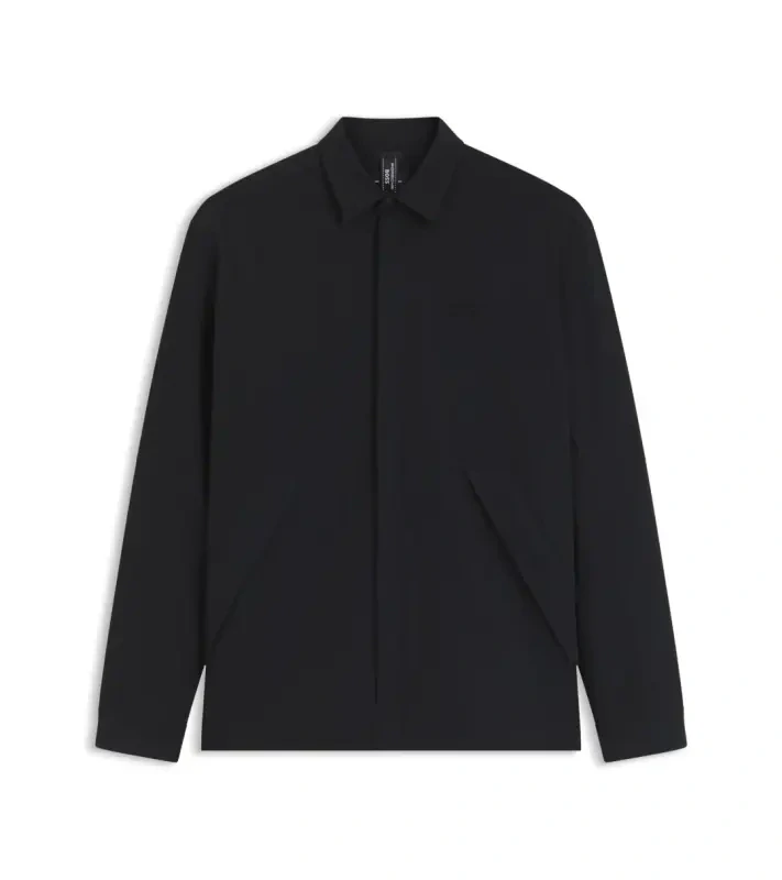 PORSCHE DESIGN Relaxed-fit overshirt with light padding Porsche x BOSS Bundokošile s lehkým zateplením s reliéfním logem černá