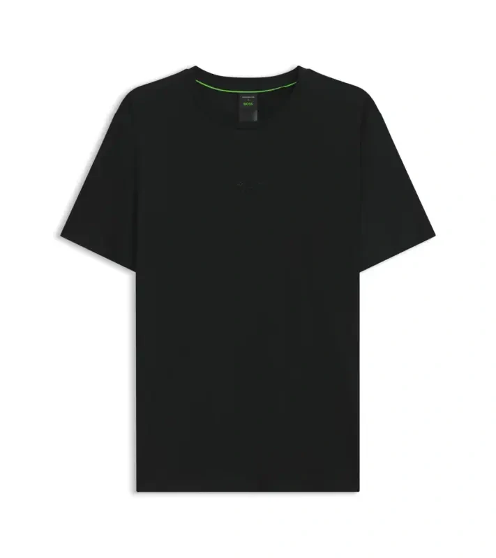 PORSCHE DESIGN Mercerised-cotton T-shirt with gloss logo Porsche x BOSS Tričko z mercerované bavlny s potiskem na zádech a reliéfním logem černá
