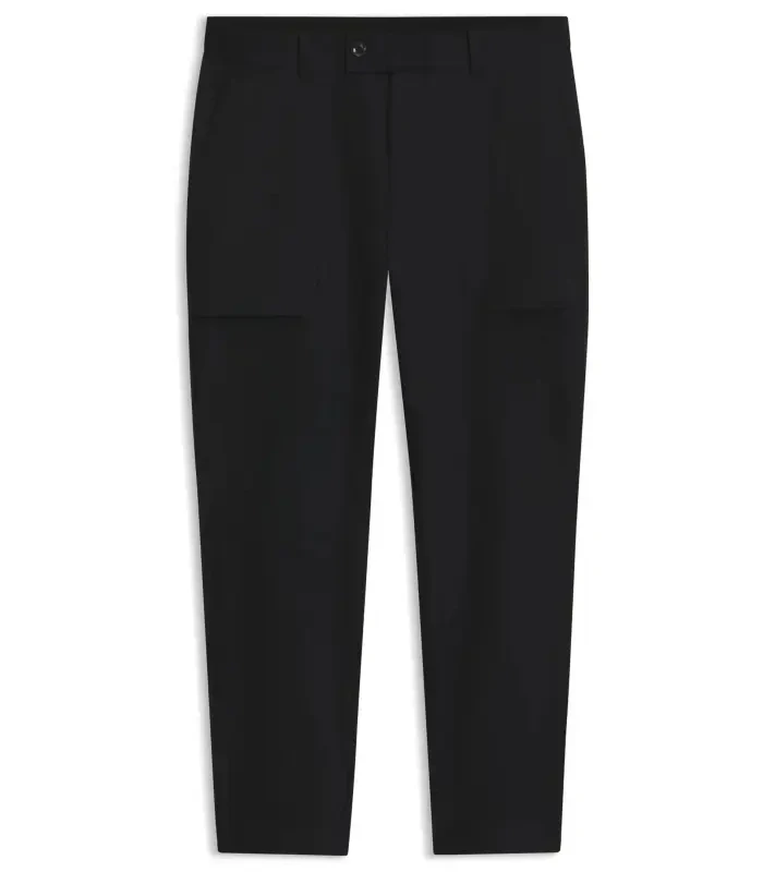 PORSCHE DESIGN Regular-fit Trousers in stretch fabric Porsche x BOSS Kalhoty neformální i volnočasové s reliéfním logem mírně strečové černé