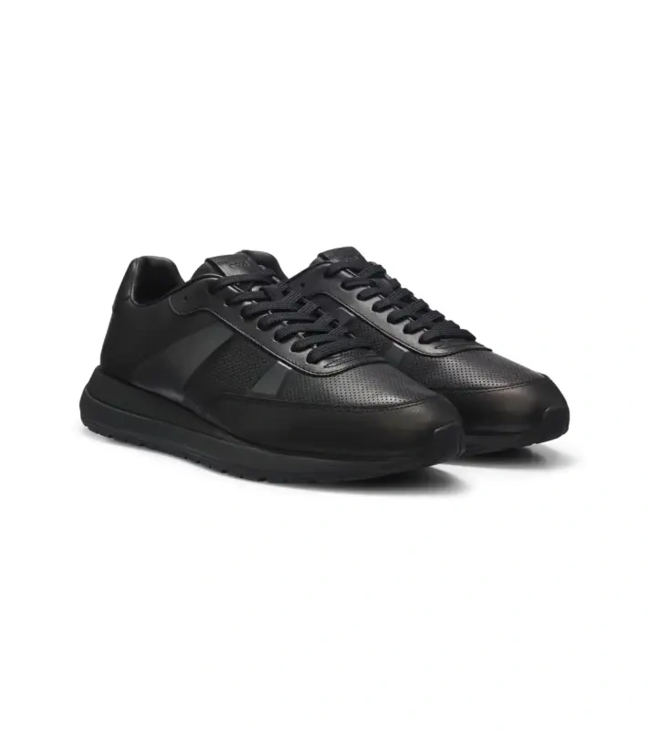 PORSCHE DESIGN Leather Sneaker with perforated details Porsche x BOSS Obuv volnočasová neformální kožená s logem černá