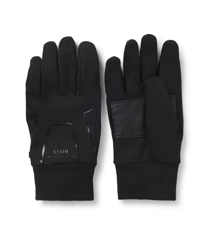 PORSCHE DESIGN Stretch-fabric gloves with leather panel Porsche x BOSS Rukavice pro řidiče látkové sportovního střihu s koženou ochranou dlaně před poškozením v černé