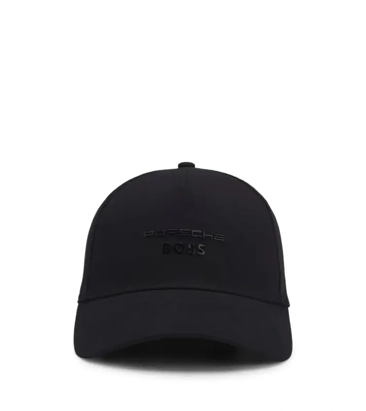 PORSCHE Stretch-Cotton cap with gloss logo Porsche x BOSS Čepice kšiltovka s reliéfním logem černá
