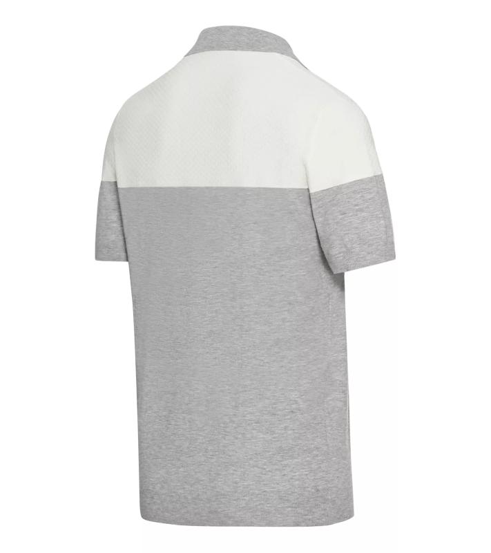 Porsche Design Bi-Colour Structured Knitted Polo Strukturované tričko s límečkem bílo šedá