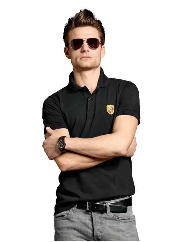 PORSCHE Crest Polo Shirt Essential Polokošile tričko s límečkem, knoflíky a znakem automobilky černá