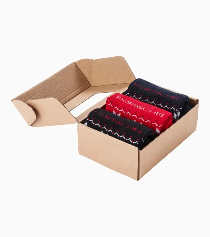 PORSCHE Set of 3 pairs of socks Christmas Dárkové balení ponožky vánoční dekor modrá, červená a černá