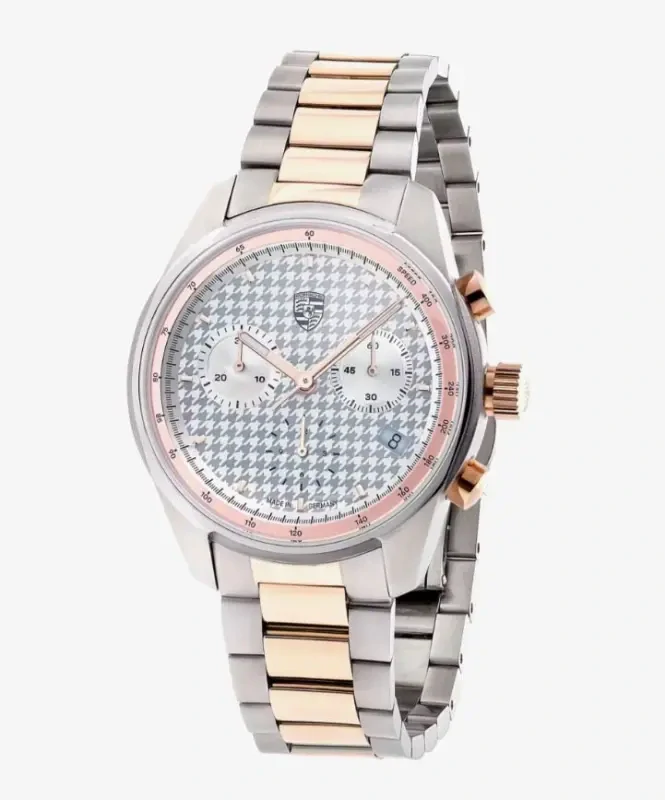 PORSCHE Chronograph Pepita Hodinky náramkové dámské stříbrná kombinace s růžovým zlatem
