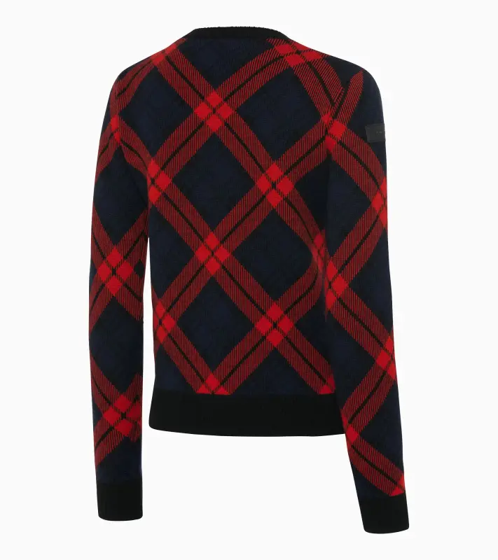 PORSCHE HEAD Women's Ski Pullover Turbo No. 1 Svetr pulovr dámský s výstřihem ke krku vhodný na lyže i běžné nošení červenočerná kostka