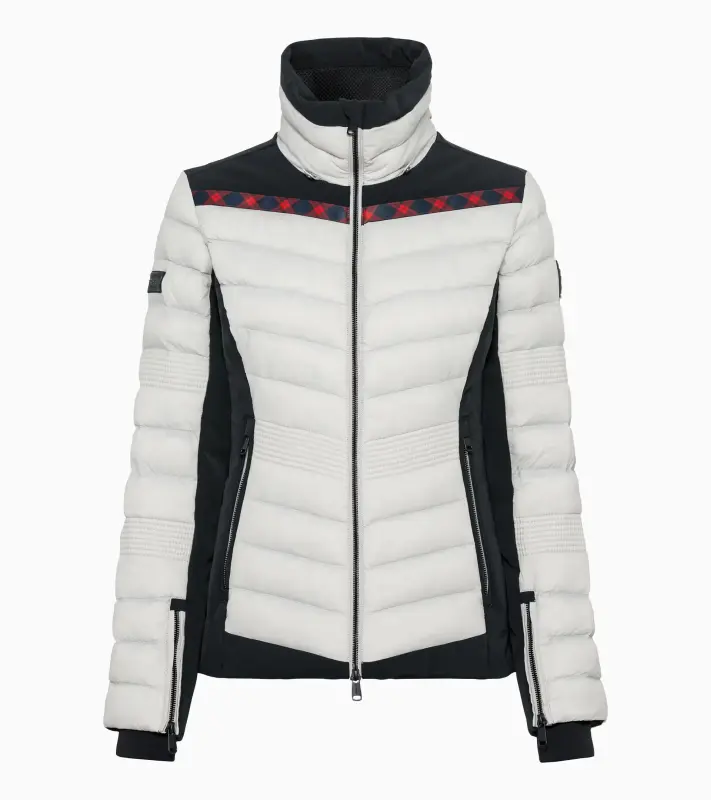 PORSCHE HEAD Women's Ski Jacket Turbo No. 1 Bunda lyžařská dámská s odnímatelnou kapucí alpská bílá s kostkovanými motivy