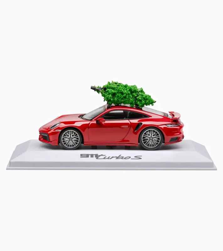 PORSCHE 911 Turbo S with Christmas tree Model 1:43 s vánočním stromečkem karmínová červená