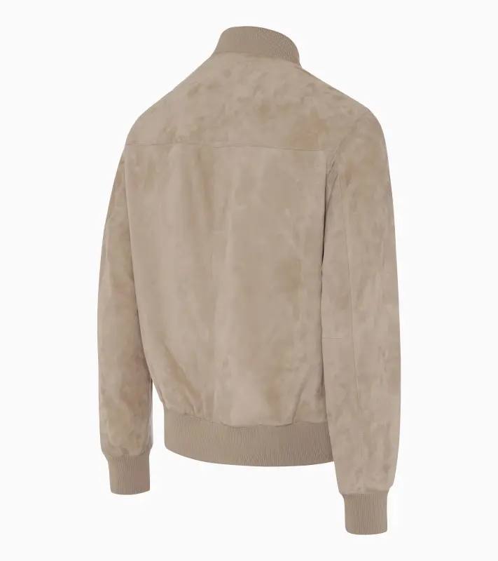 PORSCHE DESIGN Suede Leather Jacket Bunda kožená semišová klasického střihu s detaily z úpletu pískově béžová