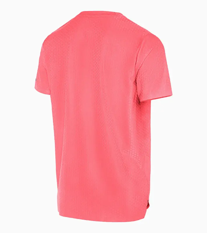 PORSCHE DESIGN Hexagon T-shirt Tričko volnočasové sportovní s kulatým výstřihem logem a šestihranným vzorem oranžově korálová