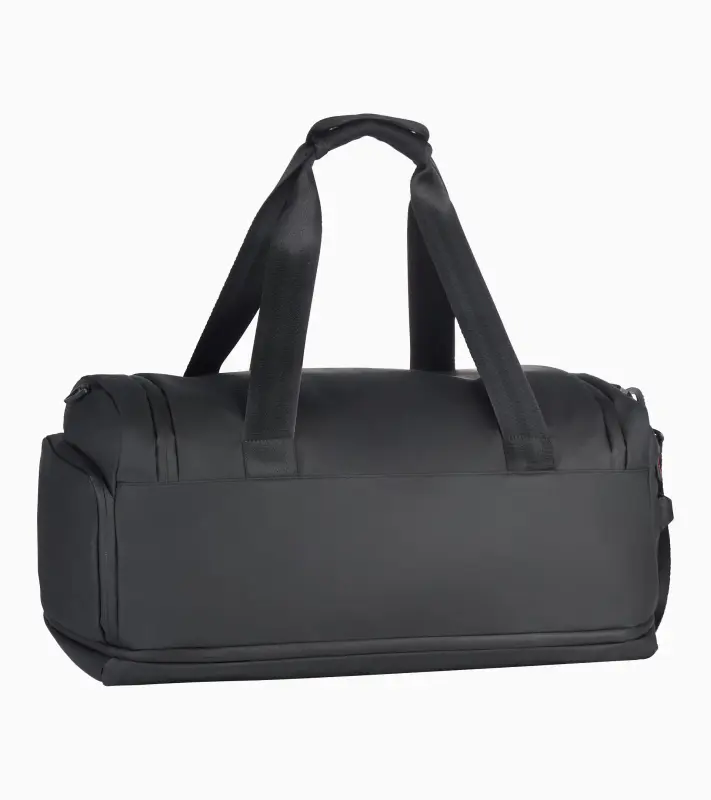 PORSCHE Urban Travel Duffle Bag Taška cestovní sportovní s nastavitelnou délkou černá s logem a červeným potiskem uvnitř