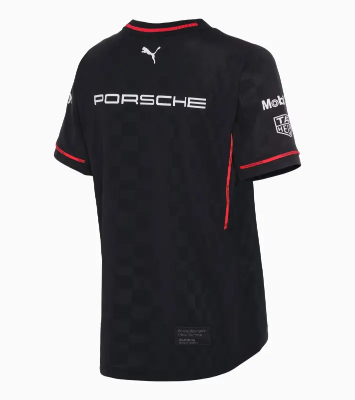 PORSCHE Women's T-shirt Motorsport Replica Tričko dámské sportovní s kulatým výstřihem černá s červenými doplňky